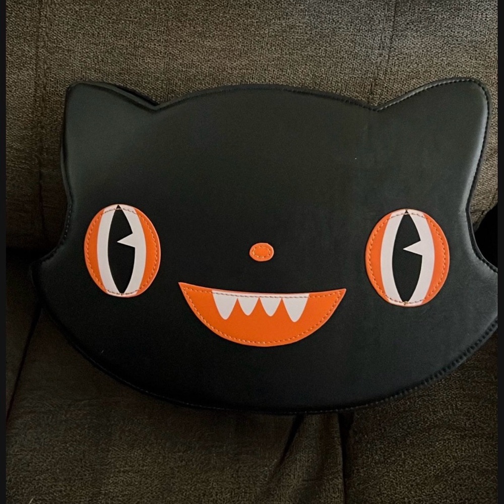 Black and Orange Cat Face Crossbody Bag